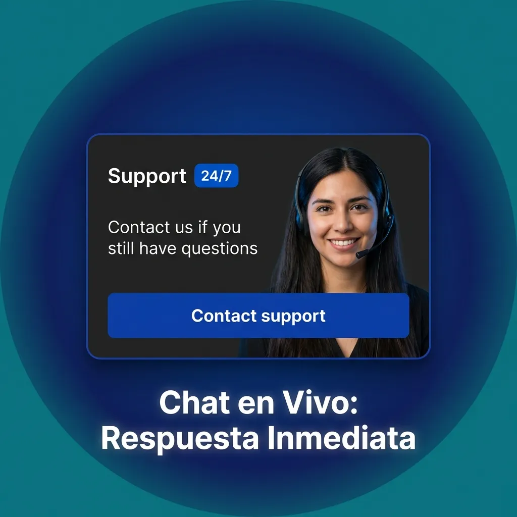 Chat en vivo disponible 24/7 con respuesta en 1-3 minutos para resolver dudas urgentes sobre juegos y depósitos.