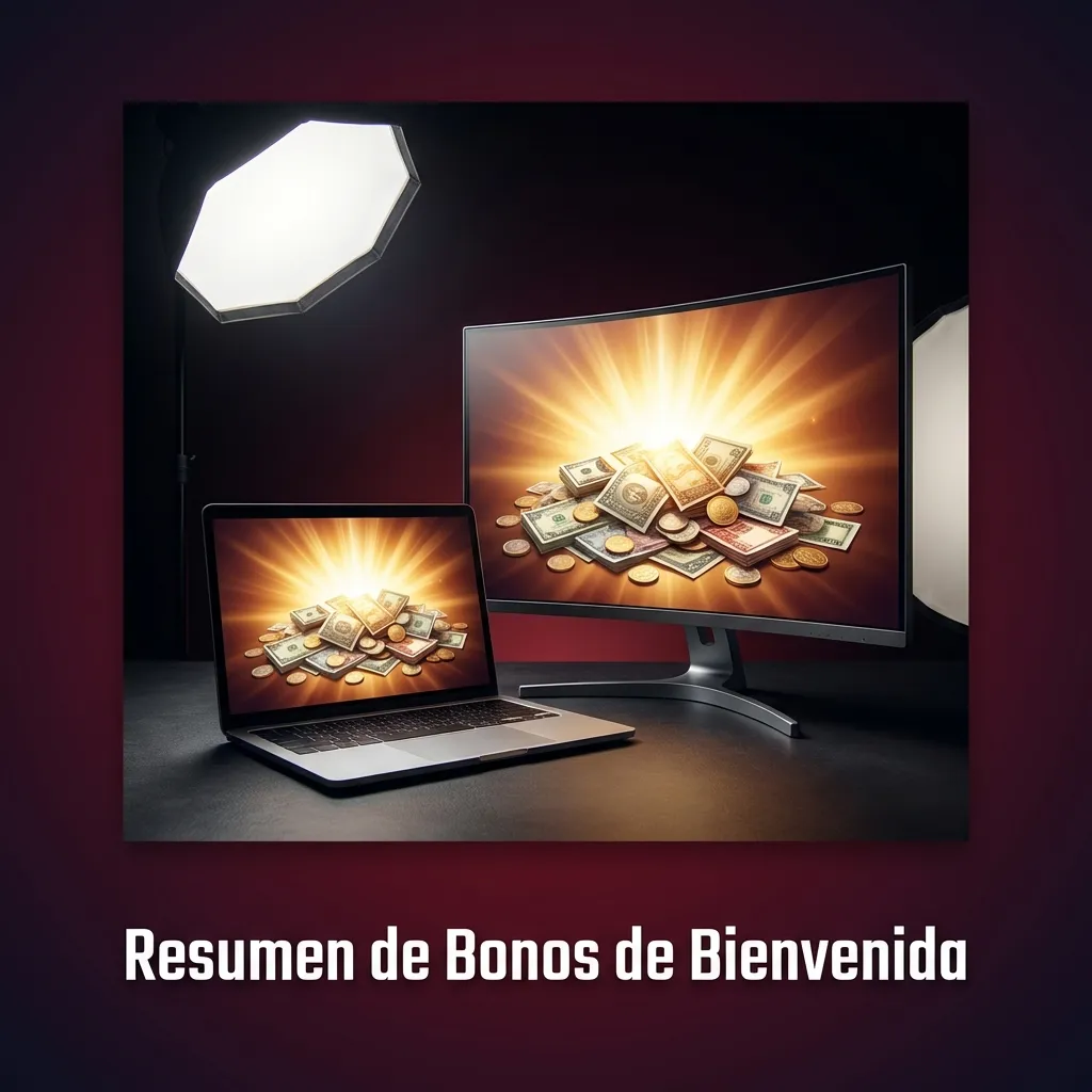 Tabla resumen de bonos de bienvenida mostrando porcentajes, montos máximos y requisitos de apuesta para nuevos usuarios